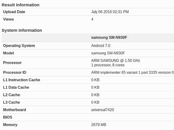 SM-N930F в GeekBench на Android 7.0
