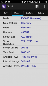 Blackview BV6000 - данные CPU-Z