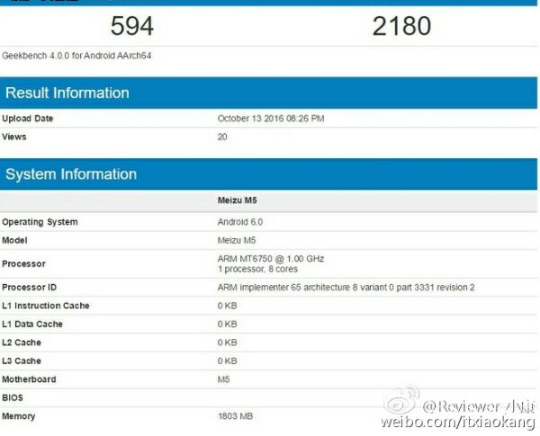 Результаты Meizu M5 в GeekBenchРезультаты Meizu M5 в GeekBench