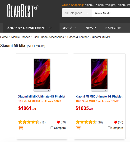 Стоимость Xiaomi Mi Mix по сравнению с Elephone S8