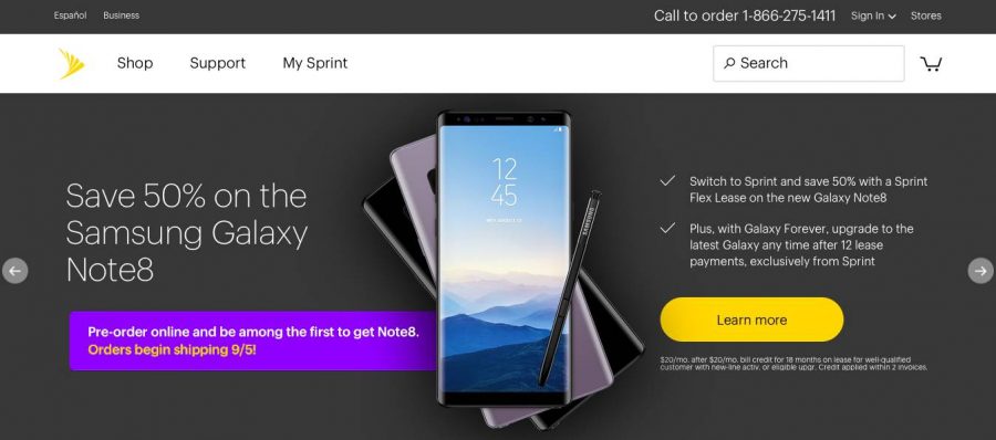 Американский мобильный оператор Sprint предлагает 50% скидку на Samsung Galaxy Note 8