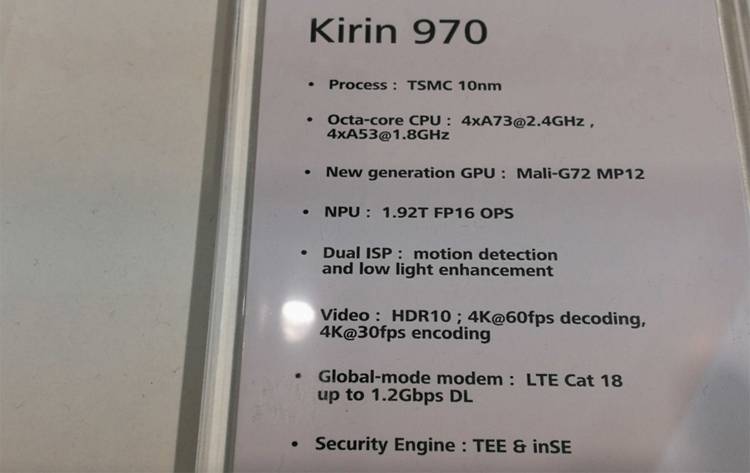 Основные характеристики HiSilicon Kirin 970 - процессора Huawei Mate 10 и Mate 10 Pro